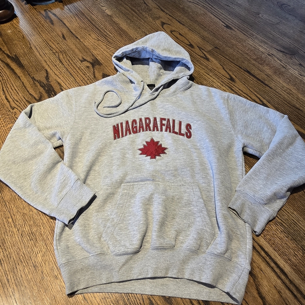 Gray Niagara Falls Hoodie with Red Maple Leaf Small